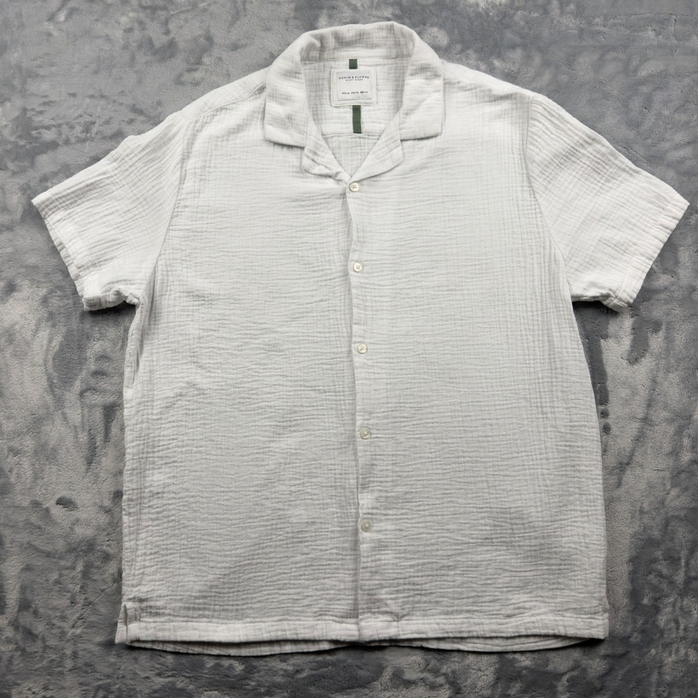Denim & Flower Ricky Singh Mens XL White Textured Gauze Short Sleeve Camp Shirt